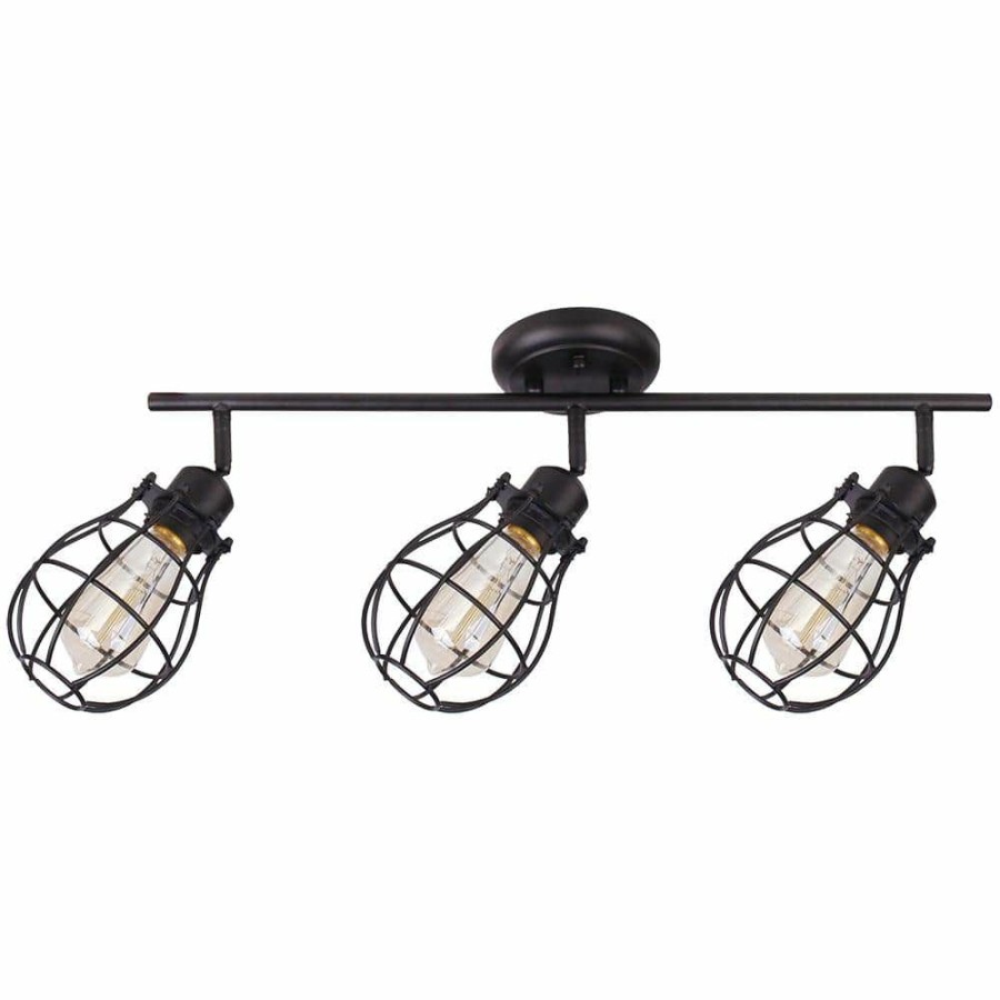 Track Lighting * | Lancy 3-Lights Matte Black Track Light With Cage Shade By Beldi