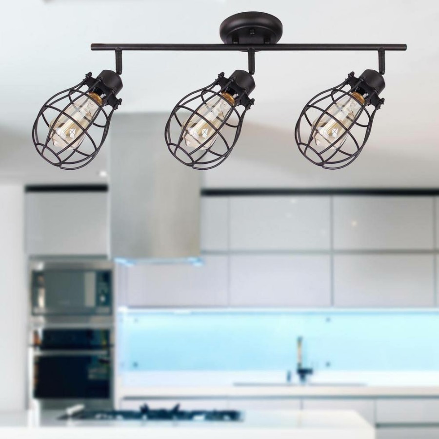 Track Lighting * | Lancy 3-Lights Matte Black Track Light With Cage Shade By Beldi