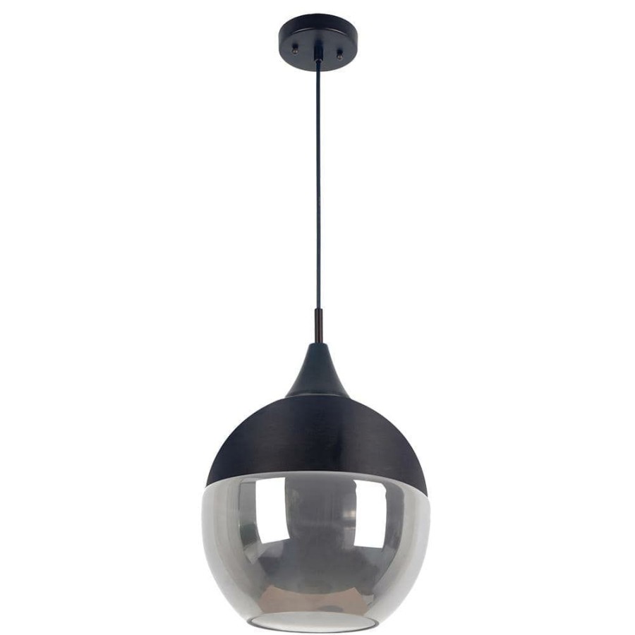 Flush Mount Lights * | Popoli Collection 1-Light Black Pendant And Smoked Glass By Beldi