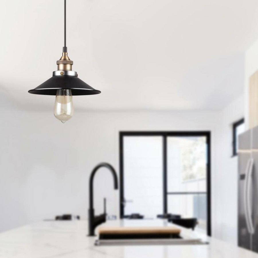 Flush Mount Lights * | Ezra Collection 1-Light Black Pendant By Beldi