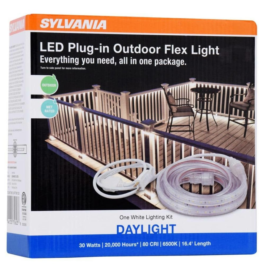 Outdoor Lighting * | 16.4 Ft. 30-Watt Plug-In Outdoor Flex Led Landscape Lighting Set Deck Rail Light Daylight White 6500K, White By Sylvania