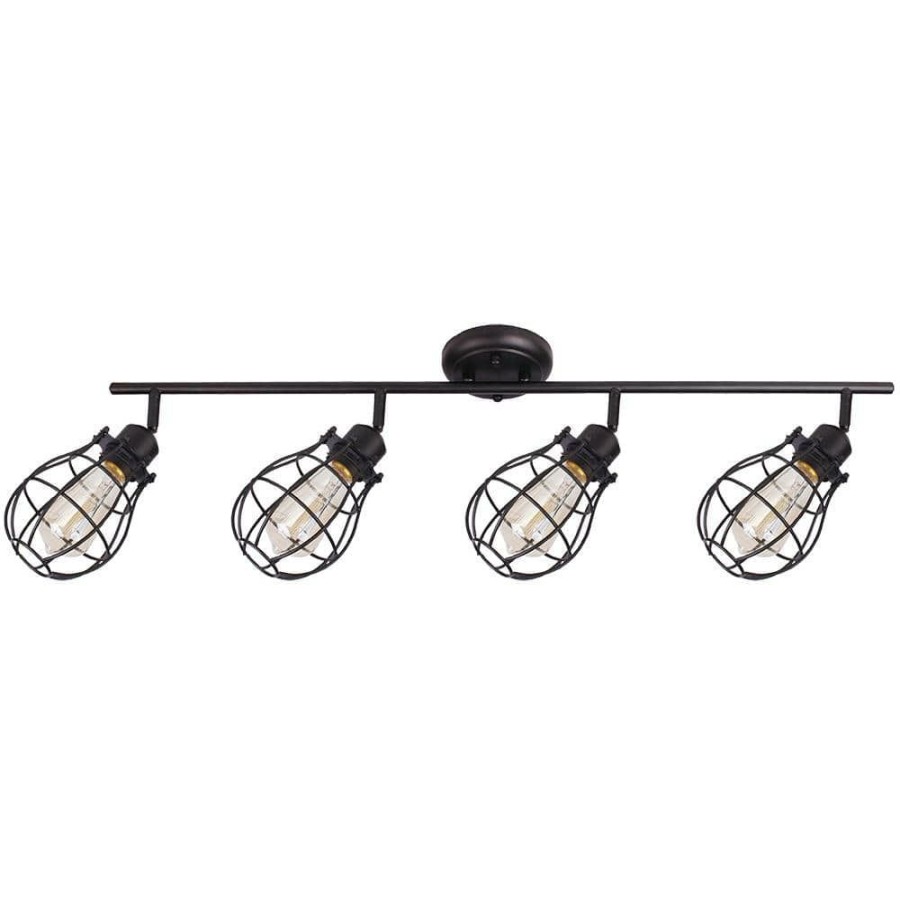 Track Lighting * | Lancy 4-Lights Matte Black Track Light With Cage Shade By Beldi