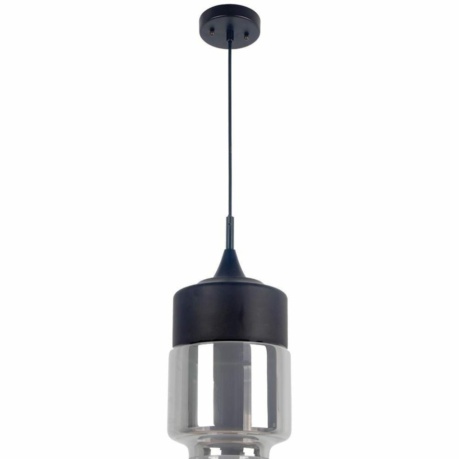 Flush Mount Lights * | Popoli Collection 1-Light Black Pendant And Smoked Glass By Beldi