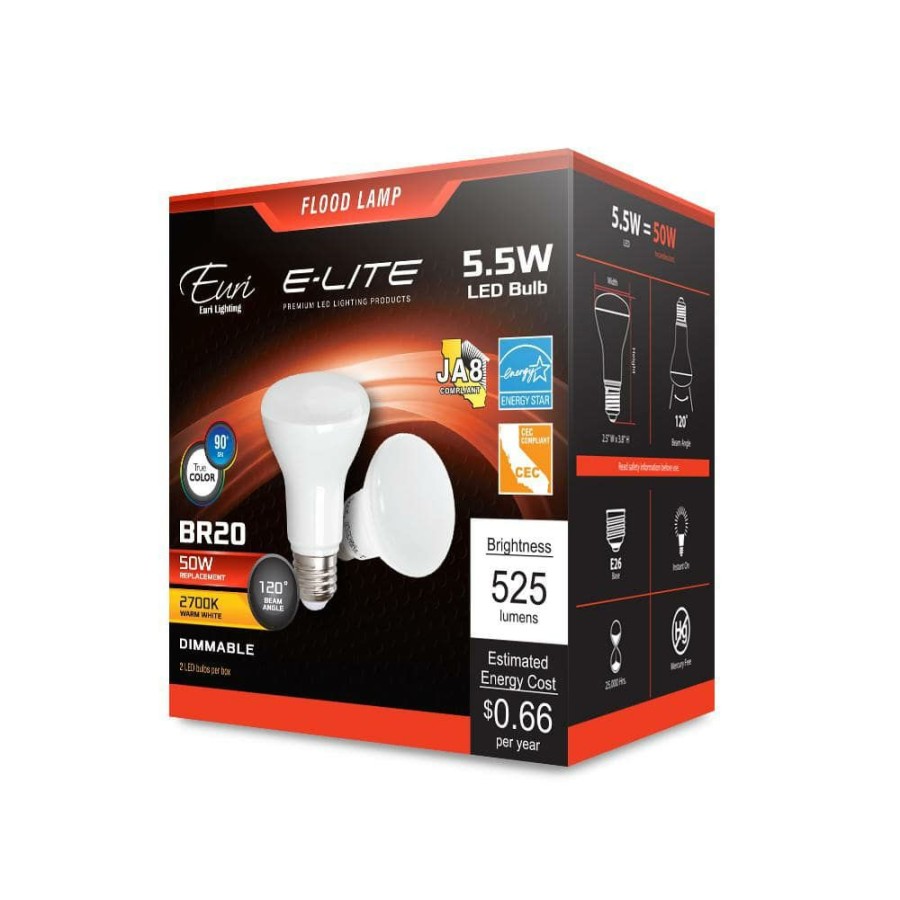 Light Bulbs * | 50-Watt Equivalent Br20 Dimmable Led Light Bulb (2-Pack) By Euri Lighting