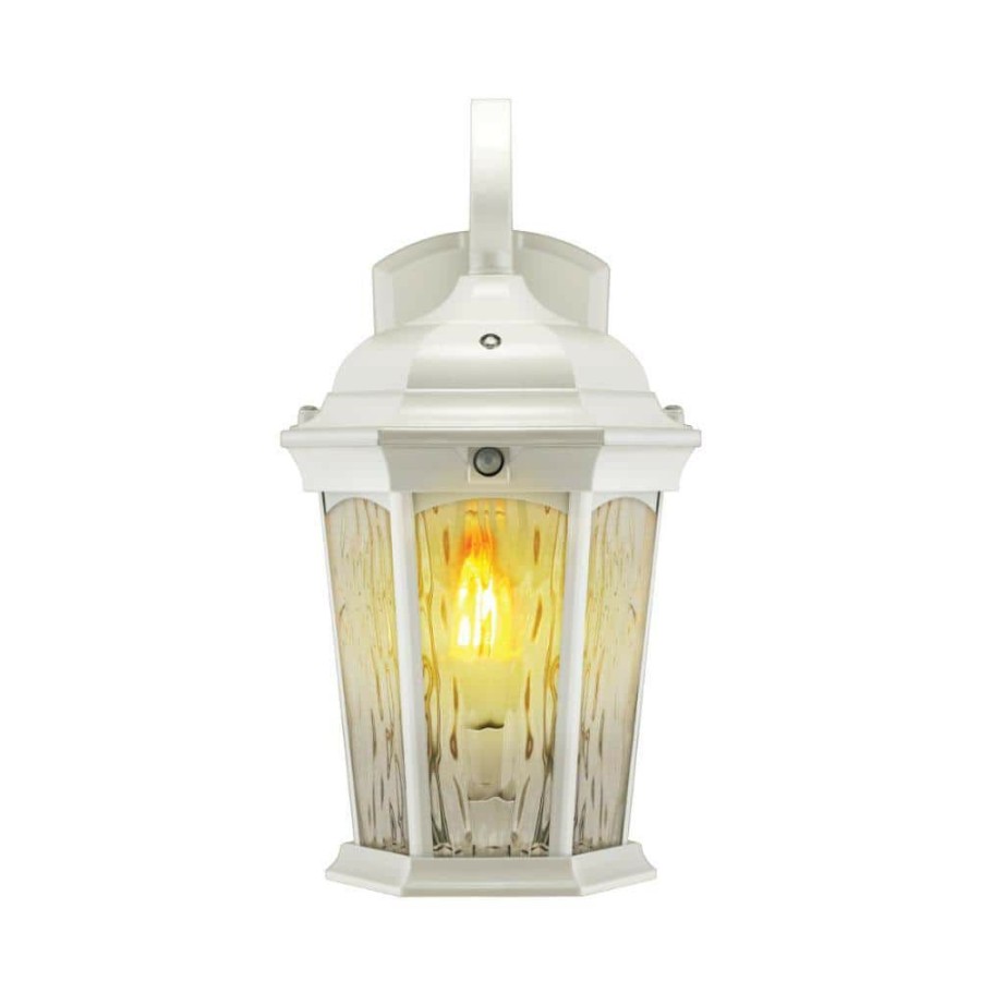 Outdoor Lighting * | 2-Light 14.6 In White Motion Sensing Integrated Led Outdoor Wall Lantern Sconce With Flickering Bulb/Clear Glass By Euri Lighting