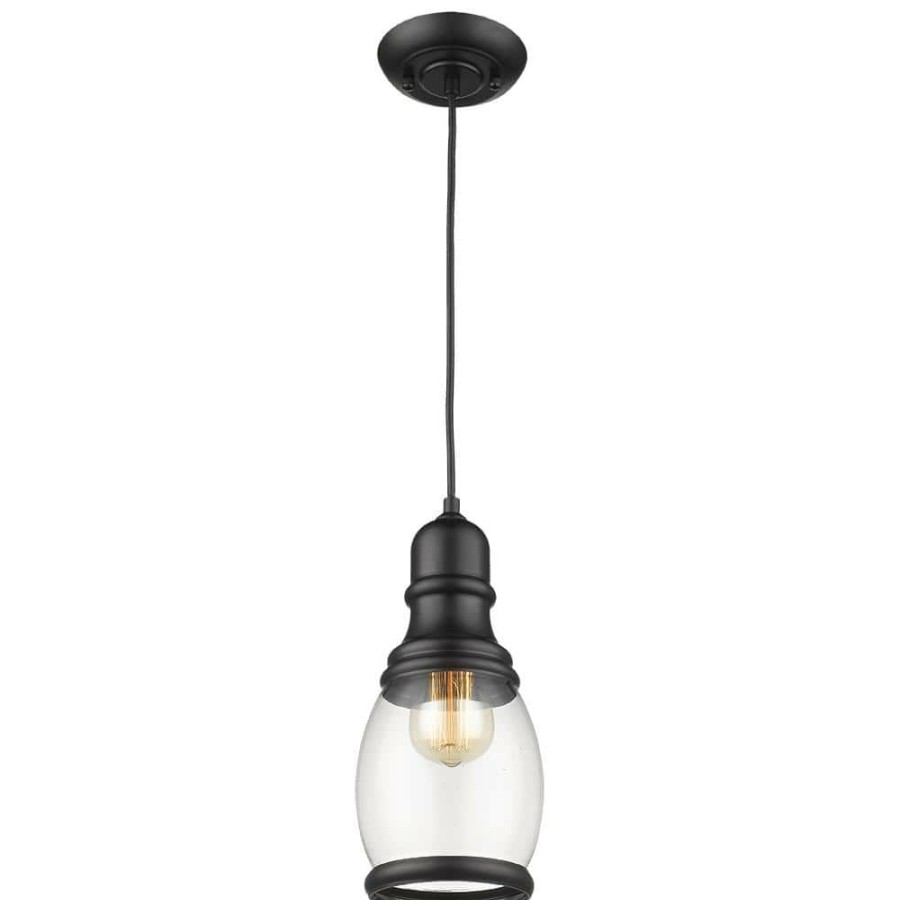 Flush Mount Lights * | Vieste Collection Black 1-Light Pendant Fixture Clear Glass By Beldi