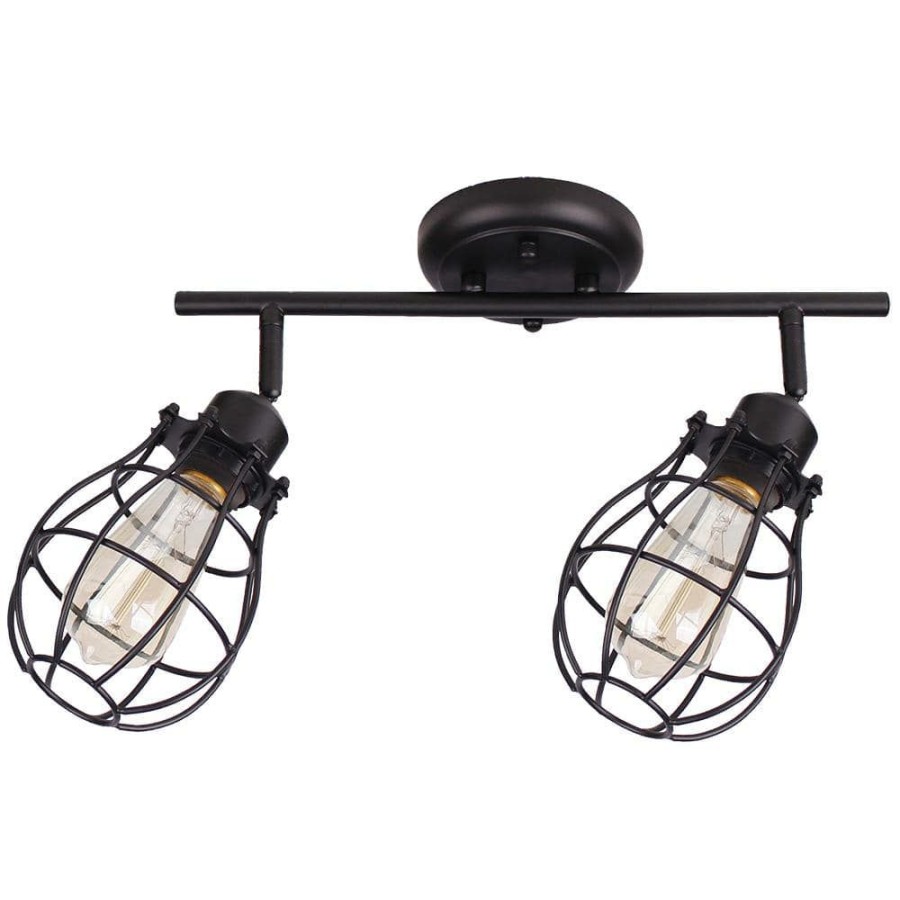 Track Lighting * | Lancy 2-Lights Matte Black Track Light With Cage Shade By Beldi