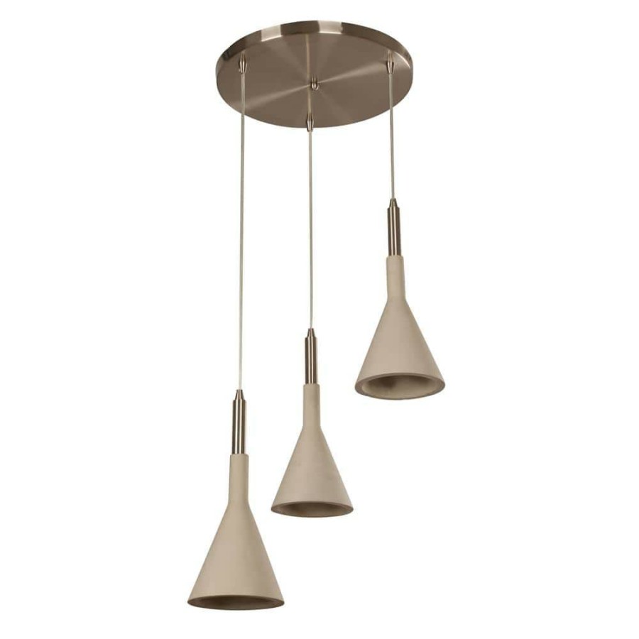 Outdoor Lighting * | Ciment 3-Lights Satin Nickel And Cement Pendant Fixture By Beldi