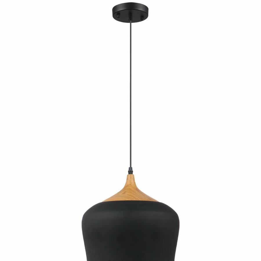 Outdoor Lighting * | Urbania 1-Light Black And Wood Pendant Fixture By Beldi