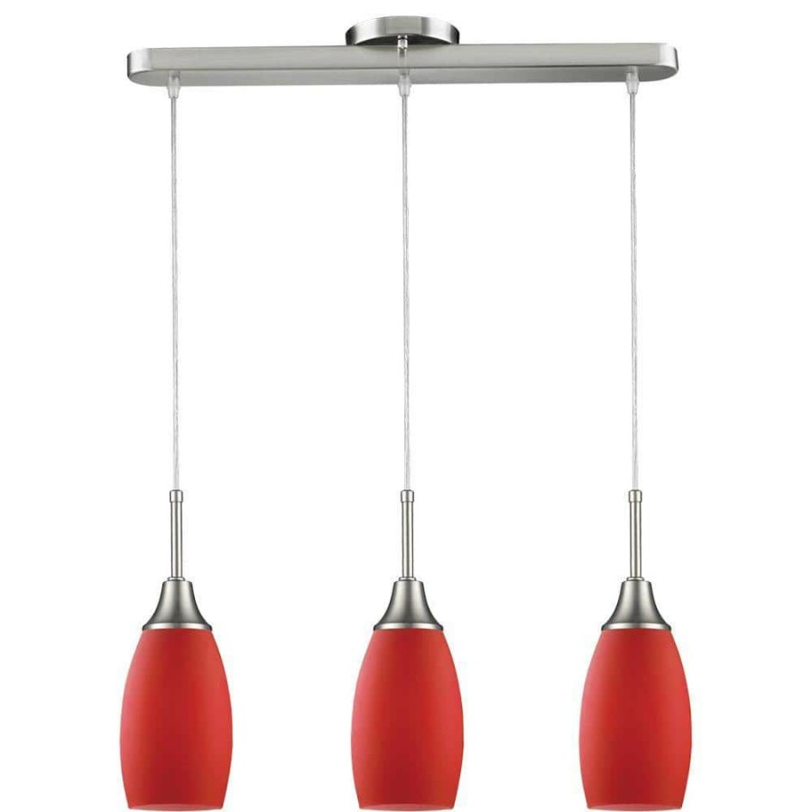 Flush Mount Lights * | Peak Collection 3-Light Red And Nickel Pendant By Beldi