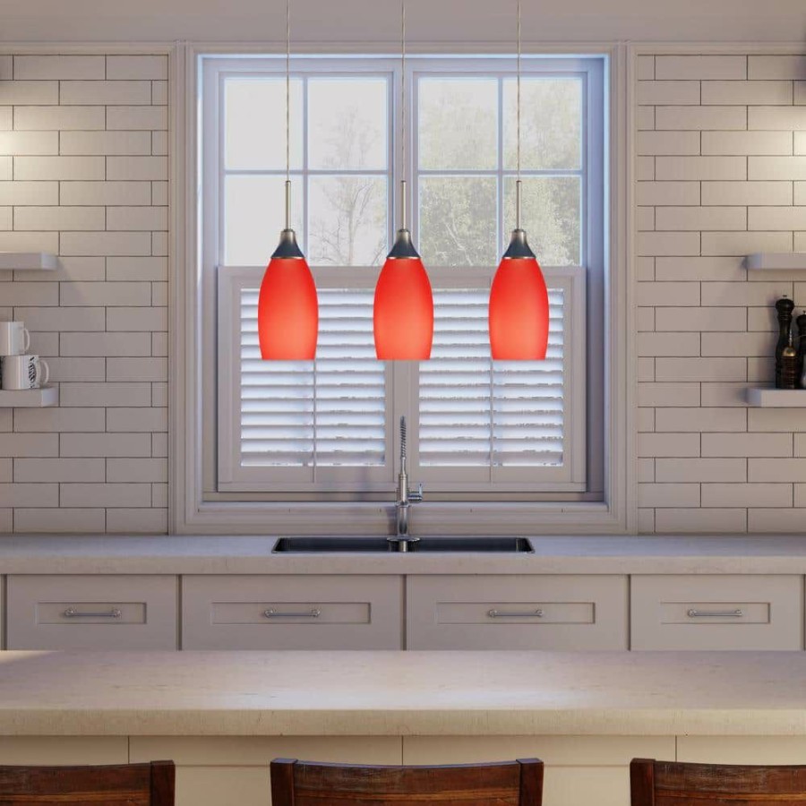 Flush Mount Lights * | Peak Collection 3-Light Red And Nickel Pendant By Beldi