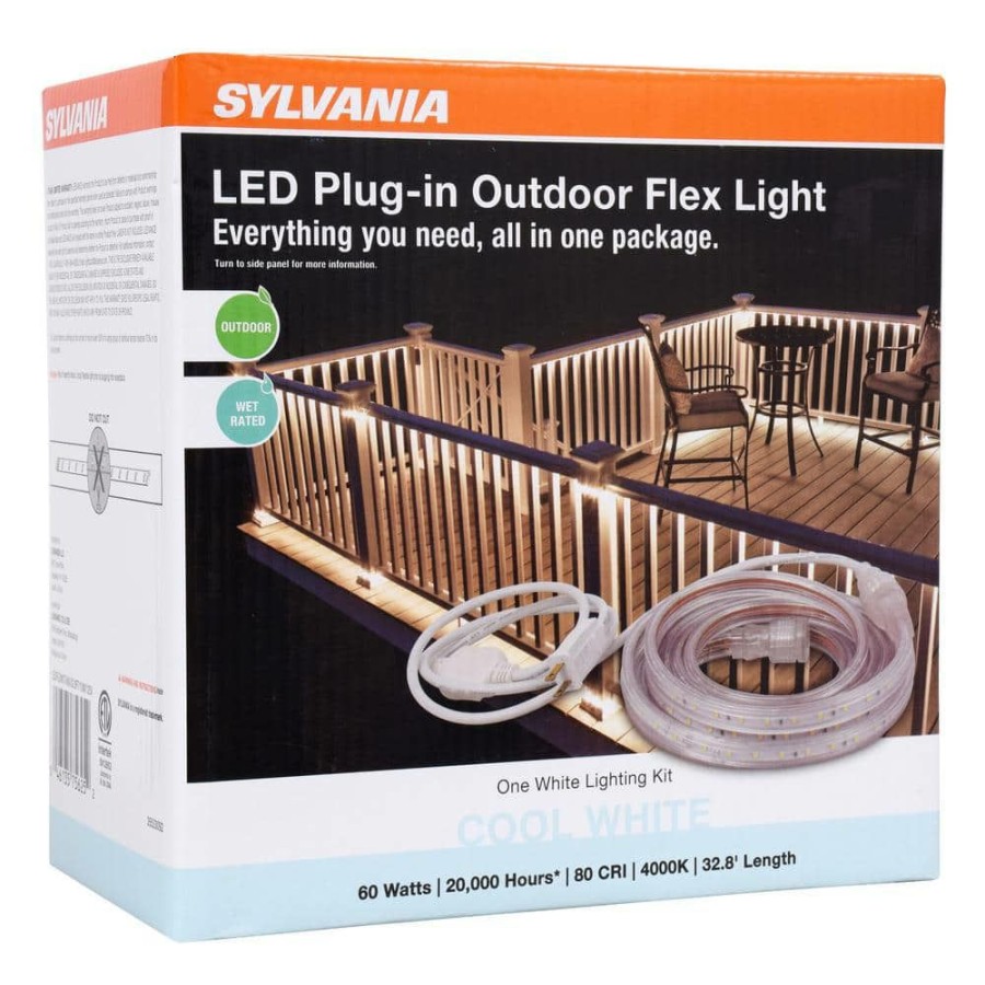 Outdoor Lighting * | 32.8 Ft. 60-Watt Plug-In Outdoor Flex Led Landscape Lighting Deck Rail Lights Set Bright White 4000K, White By Sylvania