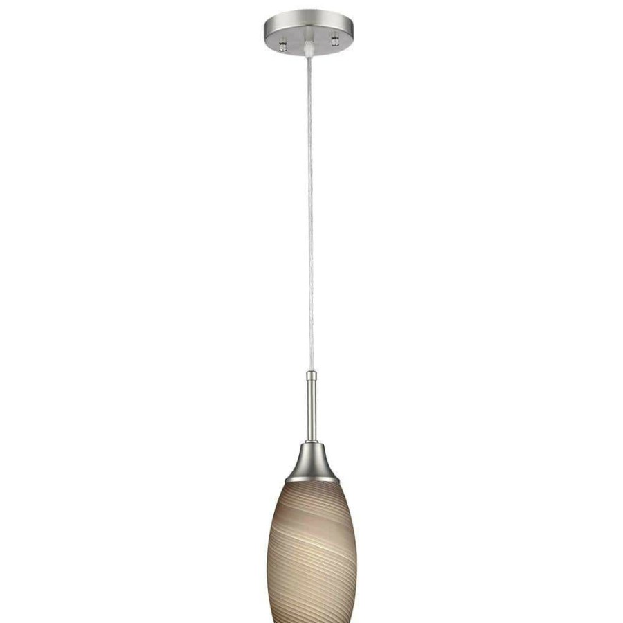 Flush Mount Lights * | Peak Collection 1-Light Nickel Pendant With Brown Glass By Beldi