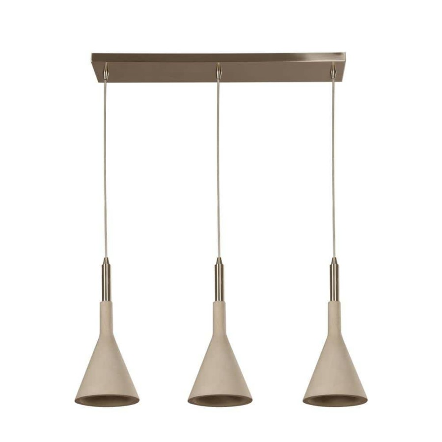 Flush Mount Lights * | Ciment 3-Lights Satin Nickel And Cement Pendant Fixture By Beldi