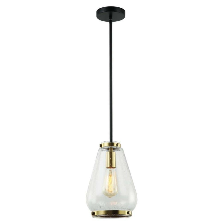 Flush Mount Lights * | Hopewell Collection 1-Light Black And Gold Pendant With Clear Bubble Glass Shade By Beldi