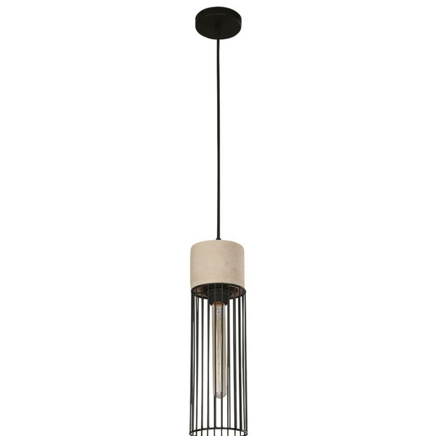 Flush Mount Lights * | Ciment 1-Light Black And Cement Pendant Fixture By Beldi