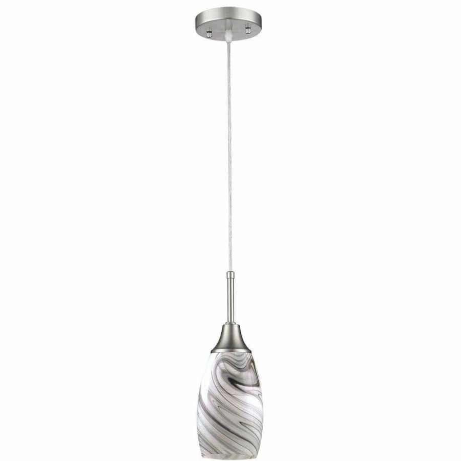 Flush Mount Lights * | Peak Collection 1-Light Grey Glass And Nickel Pendant By Beldi