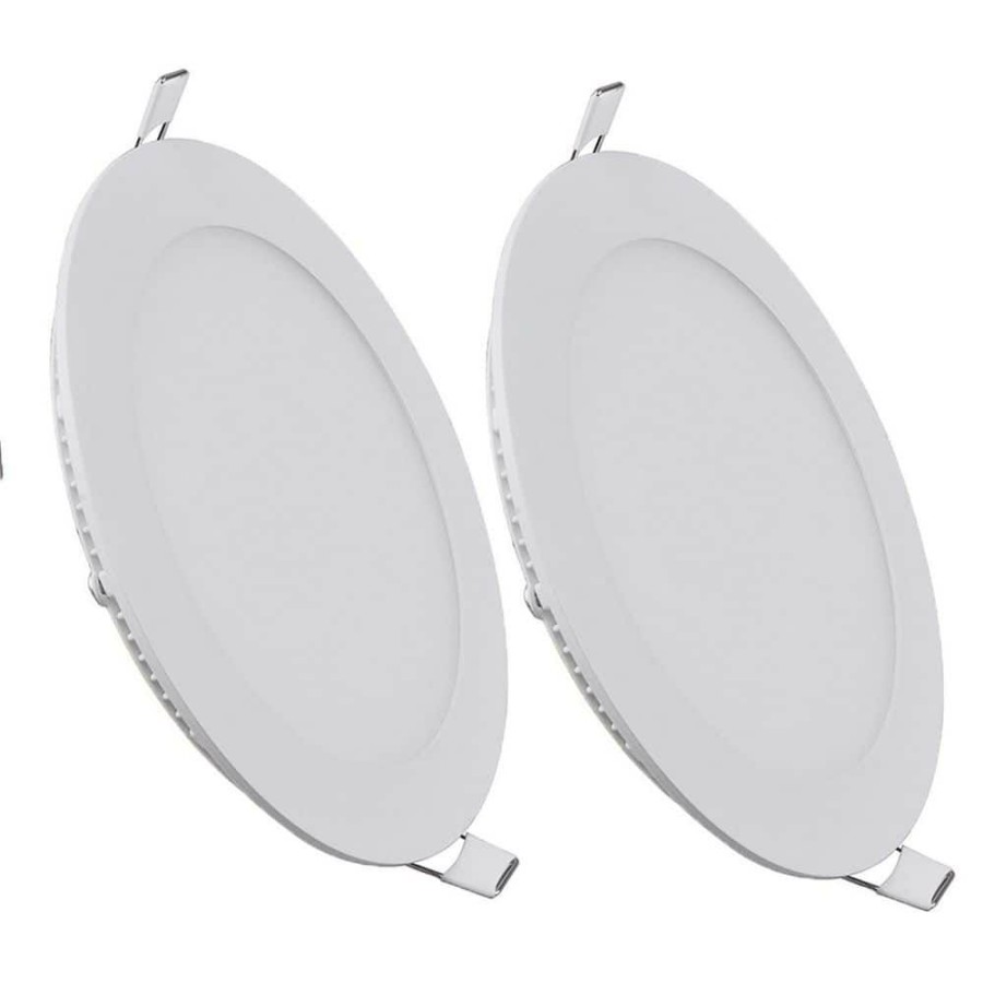 Commercial Lighting * | 6.69 In. 12-Watt White Integrated Led Round Flat Panel Flush Mount Ceiling Light (2-Pack) By Nersunda