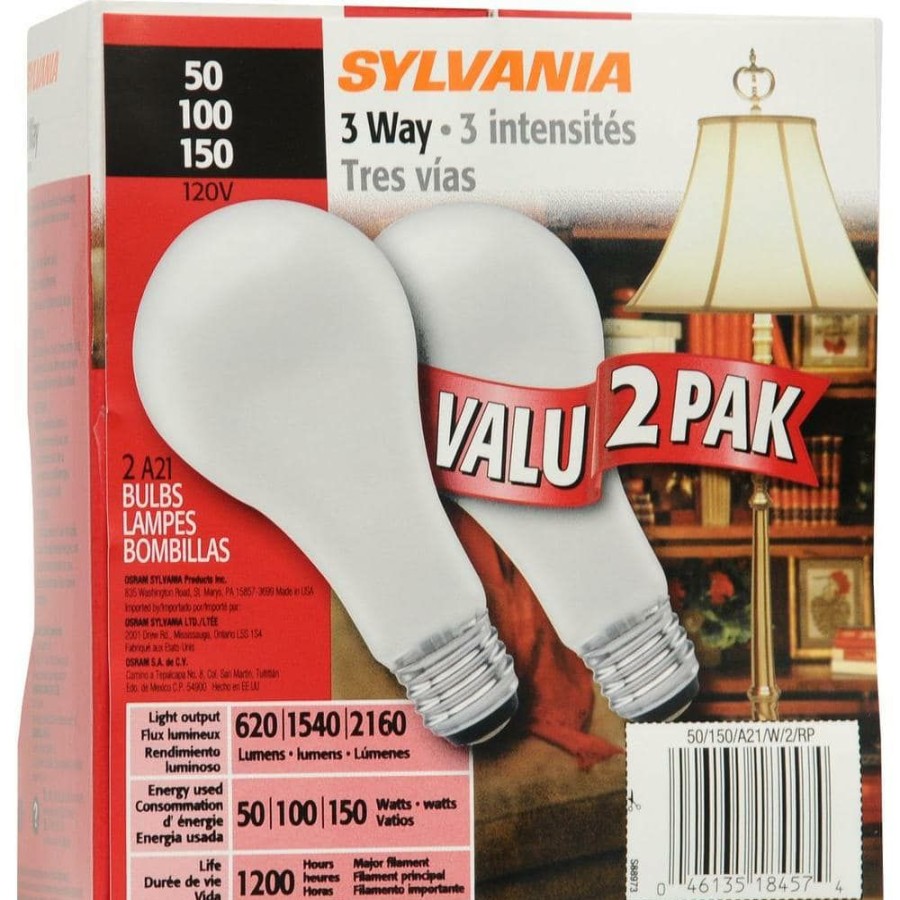 Light Bulbs * | 50-100-150-Watt A21 Standard Life 3-Way Incandescent Light Bulb In 2850K Bright White Color Temperature (2-Pack) By Sylvania