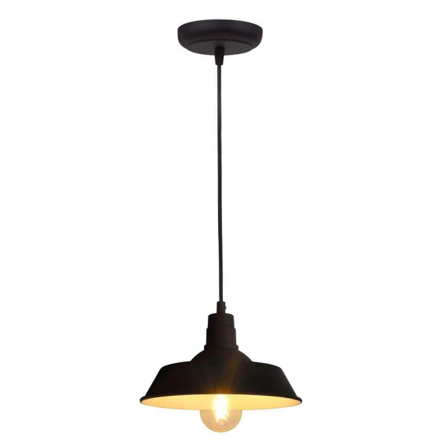 Flush Mount Lights * | Hudson 1-Light Antique Black Ceiling Factory Pendant With Edison Led Light Bulb Included By Sylvania