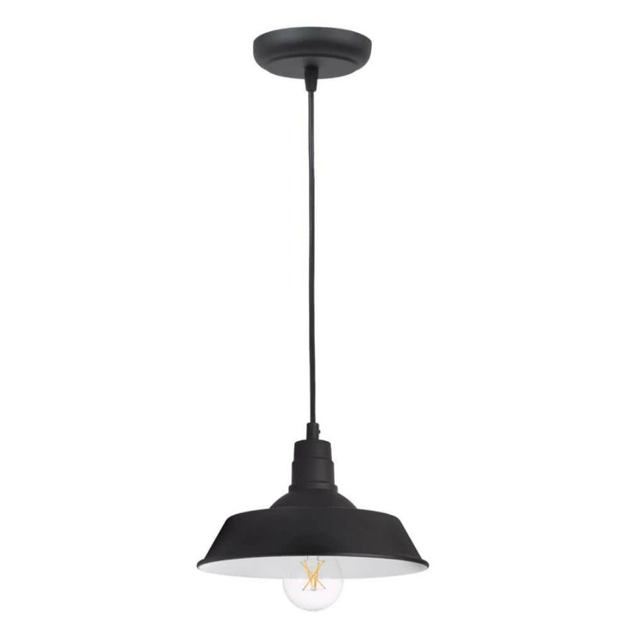 Flush Mount Lights * | Hudson 1-Light Antique Black Ceiling Factory Pendant With Edison Led Light Bulb Included By Sylvania