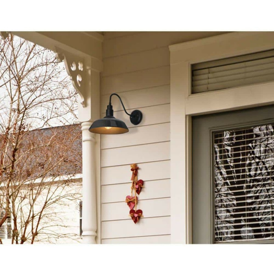 Outdoor Lighting * | Easton 1-Light Antique Black Outdoor Wall Mount Barn Light Sconce With Edison Led Light Bulb Included By Sylvania