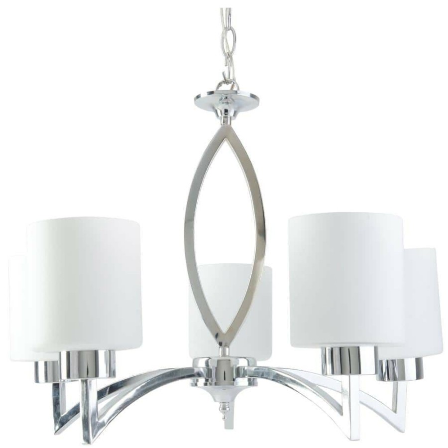 Outdoor Lighting * | Markam 5-Light Chrome Chandelier With Opal White Glass Shade By Beldi