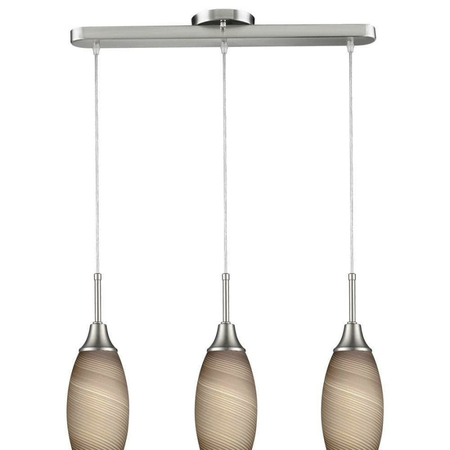 Flush Mount Lights * | Peak Collection 3-Light Nickel Pendant With Brown Glass By Beldi