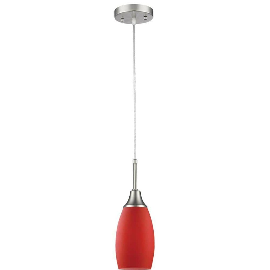 Flush Mount Lights * | Peak Collection 1-Light Red And Nickel Pendant By Beldi