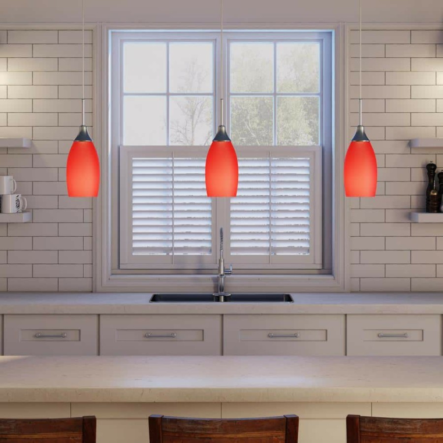 Flush Mount Lights * | Peak Collection 1-Light Red And Nickel Pendant By Beldi