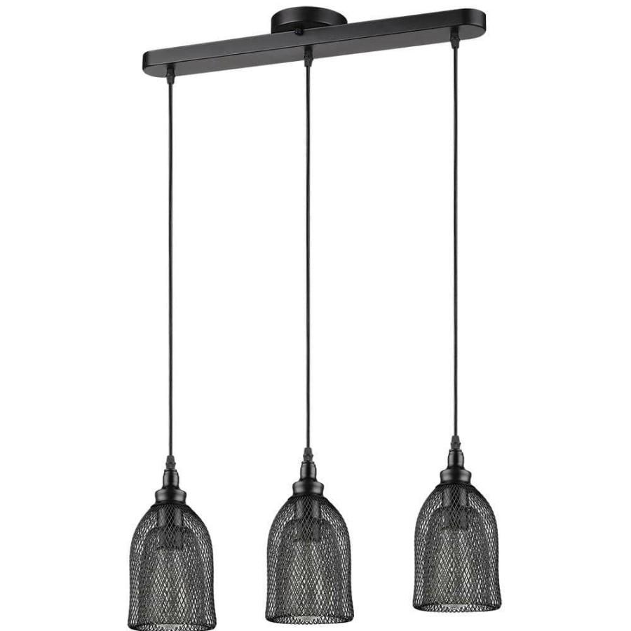 Outdoor Lighting * | Mesh 3-Lights Black Pendant Fixture By Beldi